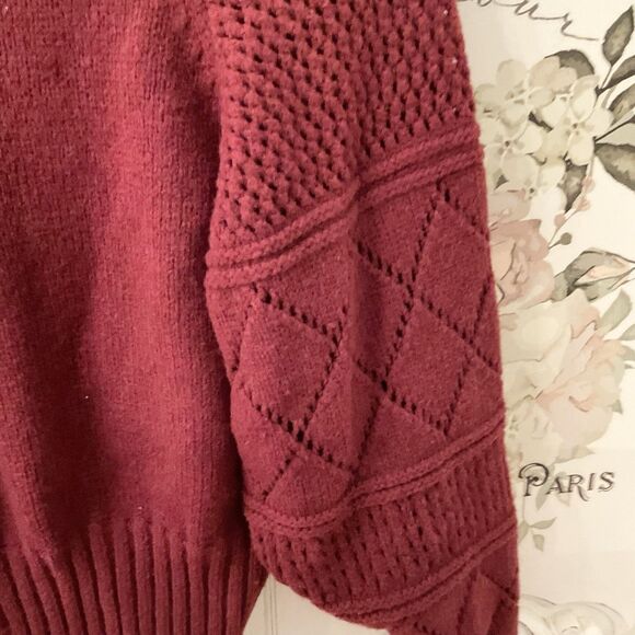 Lulus Trend Maker Sweater Women's XS Burgundy Pointelle Knit V Neck Med Weight - Picture 7 of 13